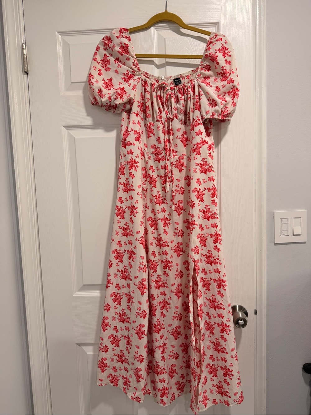 Women’s Pink Floral Puff-Sleeve Maxi Dress